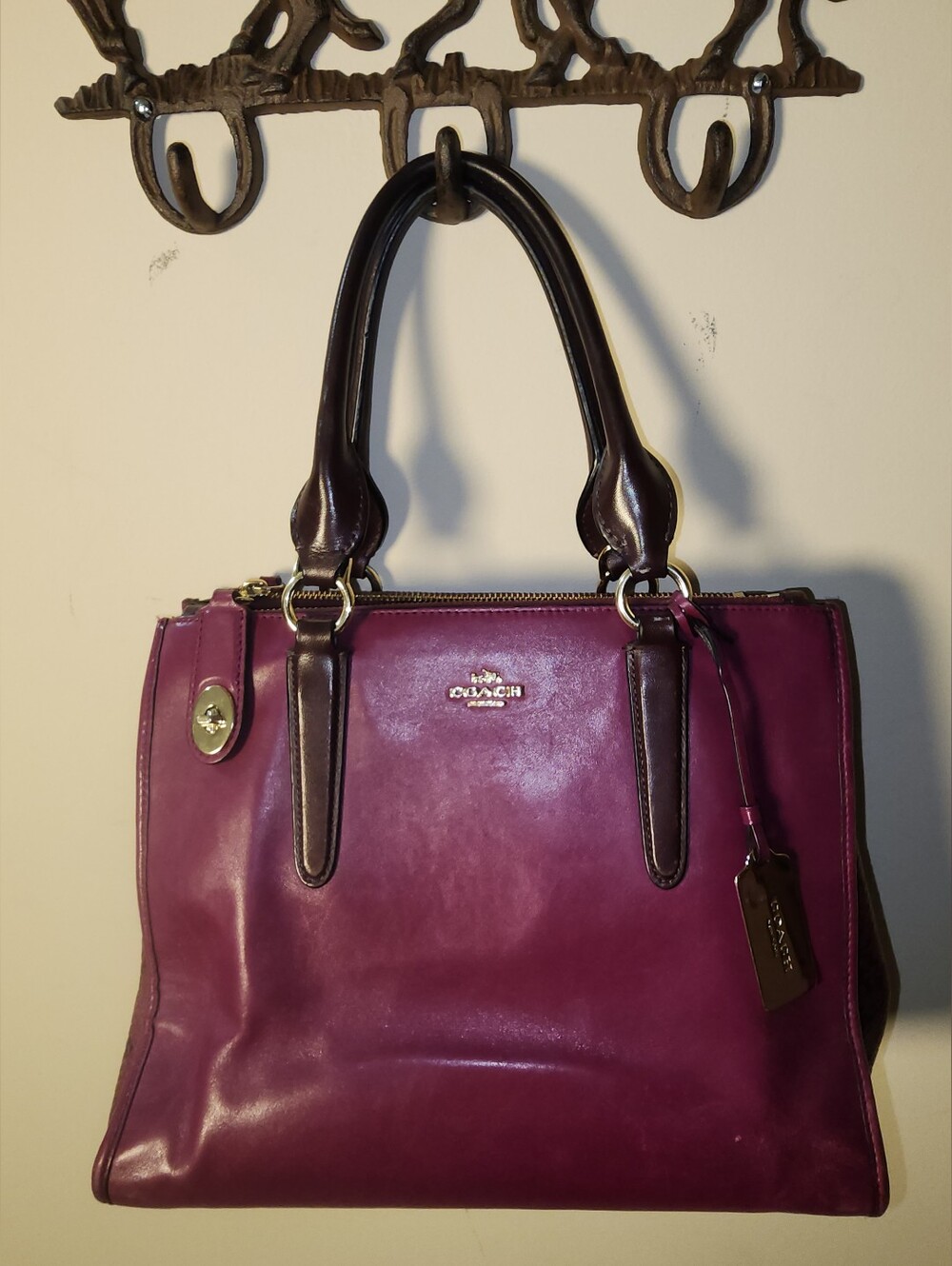 Coach Leather Exoctic Python Crosby Carryall Cyclamen Satchel Plum Turnlock Tote - Picture 17 of 17